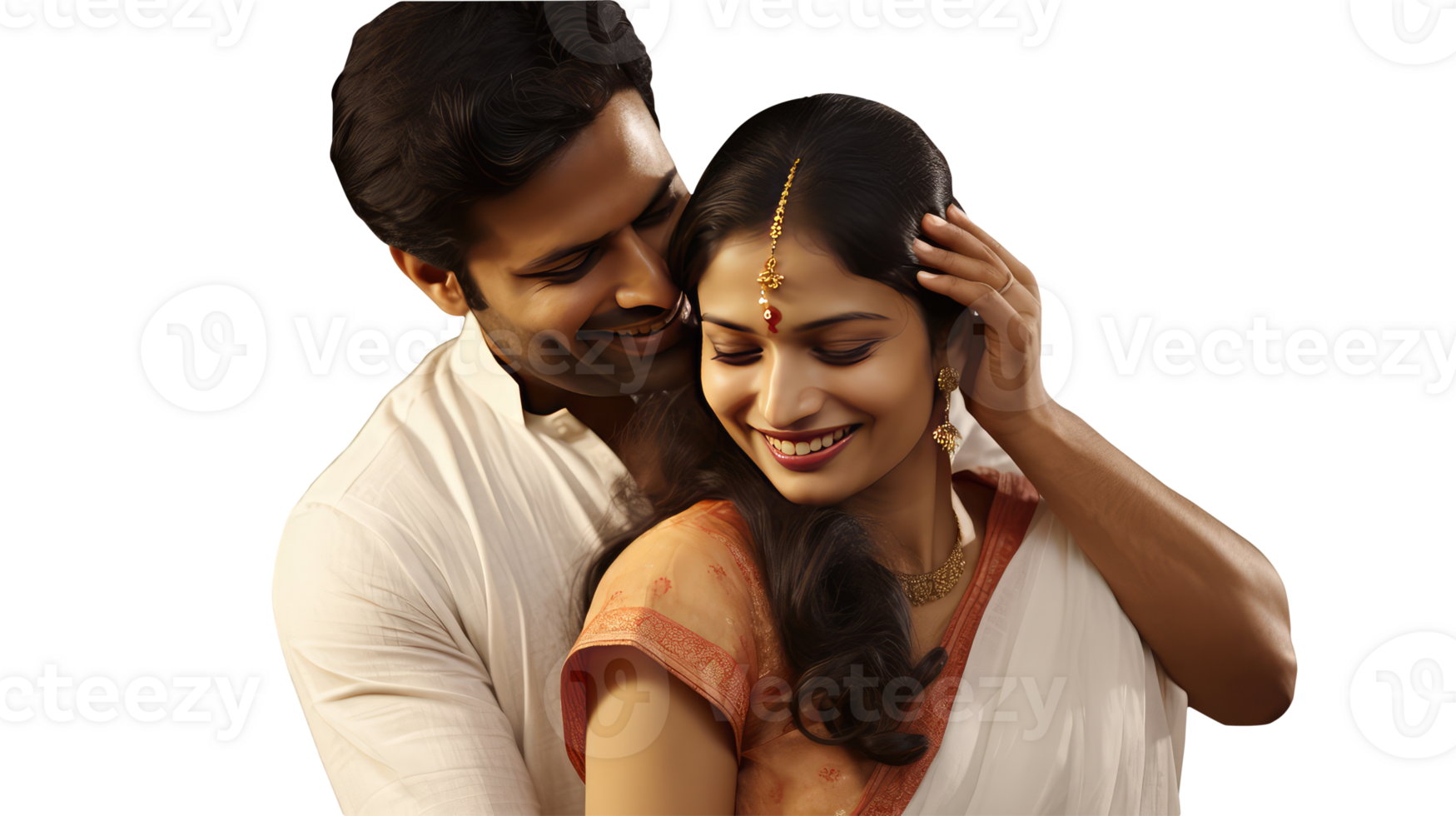 Lovely Indian Couple Embrace Each Other in Heartfelt Hugs Character Created By . png