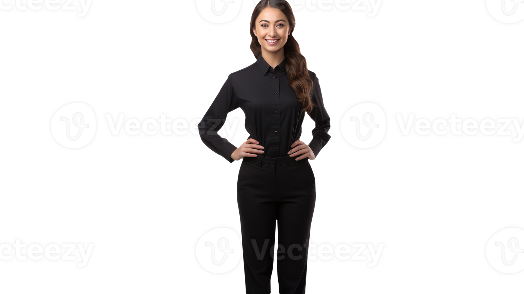 Happy Young Woman Standing with Hands on Her Hips. A Fictitious Character Created By . png