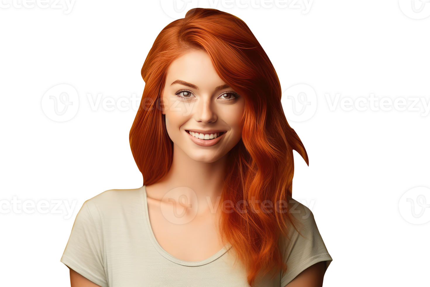 Beautiful Young Female with Smiling on Face with Bright Teeth and Reddish Hair. A Fictitious Character Created By . png