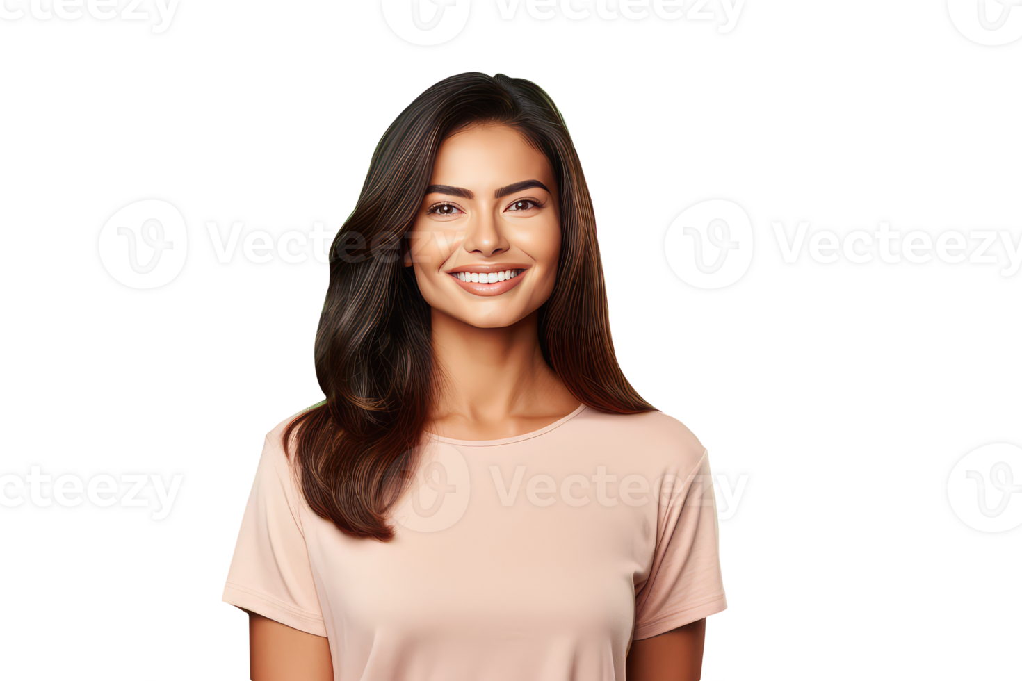Bright Toothy Brunette Woman with Smile on Face and Brown Open Hair. A Fictitious Character Created By . png
