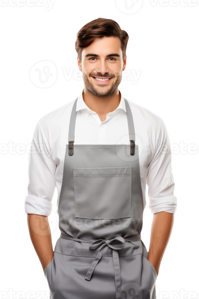 Charming Cheerful Cheery Young Man Wearing Uniform as Shirt with Apron. A Fictitious Character Created By . png