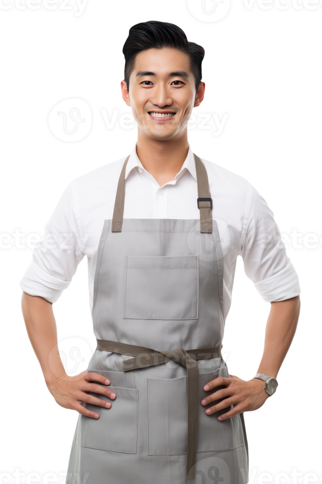Charming Cheerful Cheery Young Man Wearing Uniform as Shirt with Apron. A Fictitious Character Created By . png