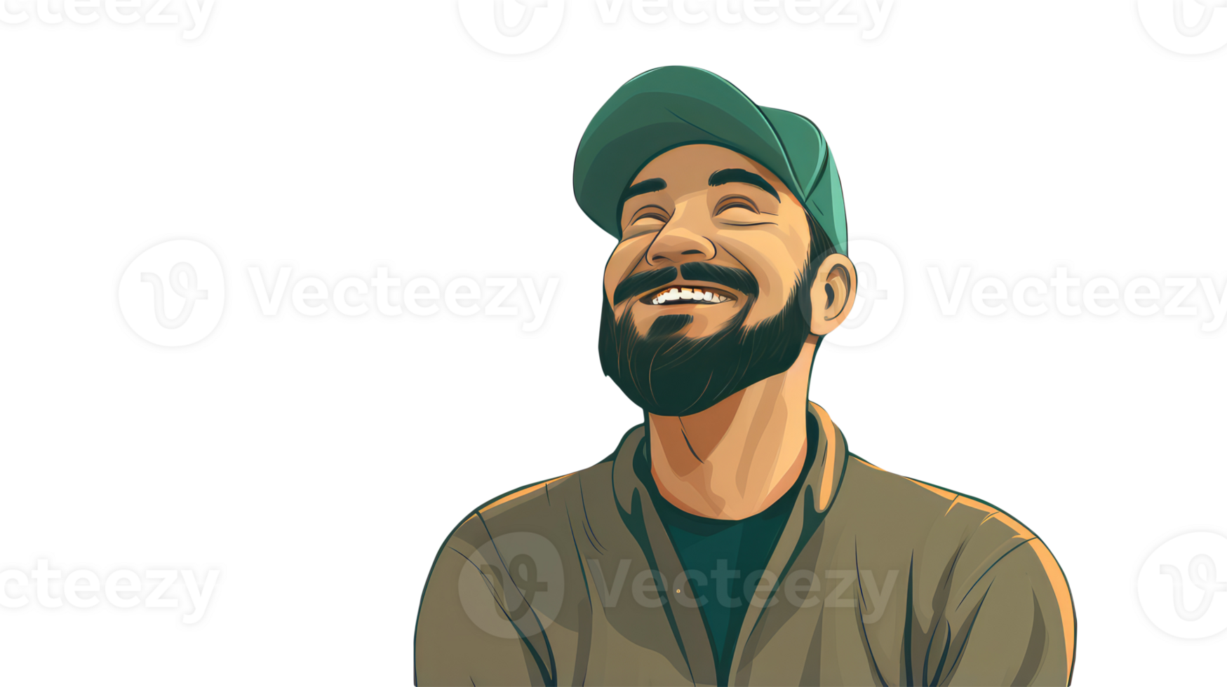 Studio Shot of Happy Beard Man Wearing Cap and Brown Uniform. A Fictitious Character Created BY . png