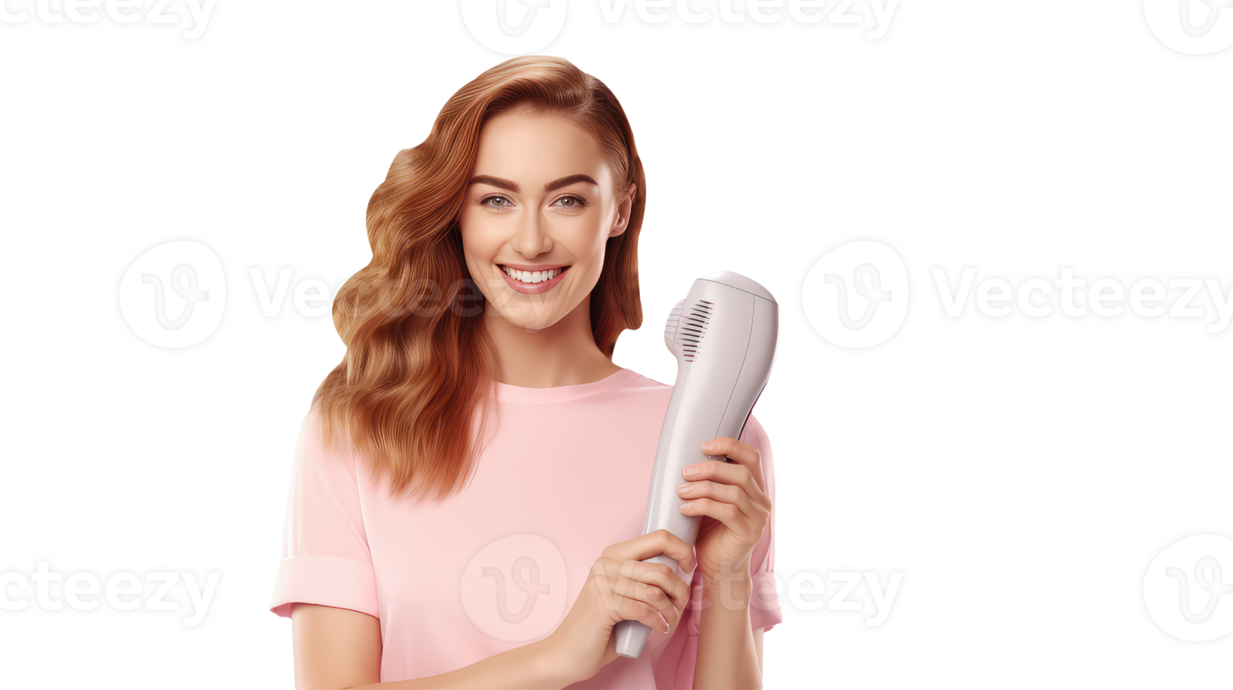 Joyful Young Girl with Hair Dryer, Portrait Created By . png