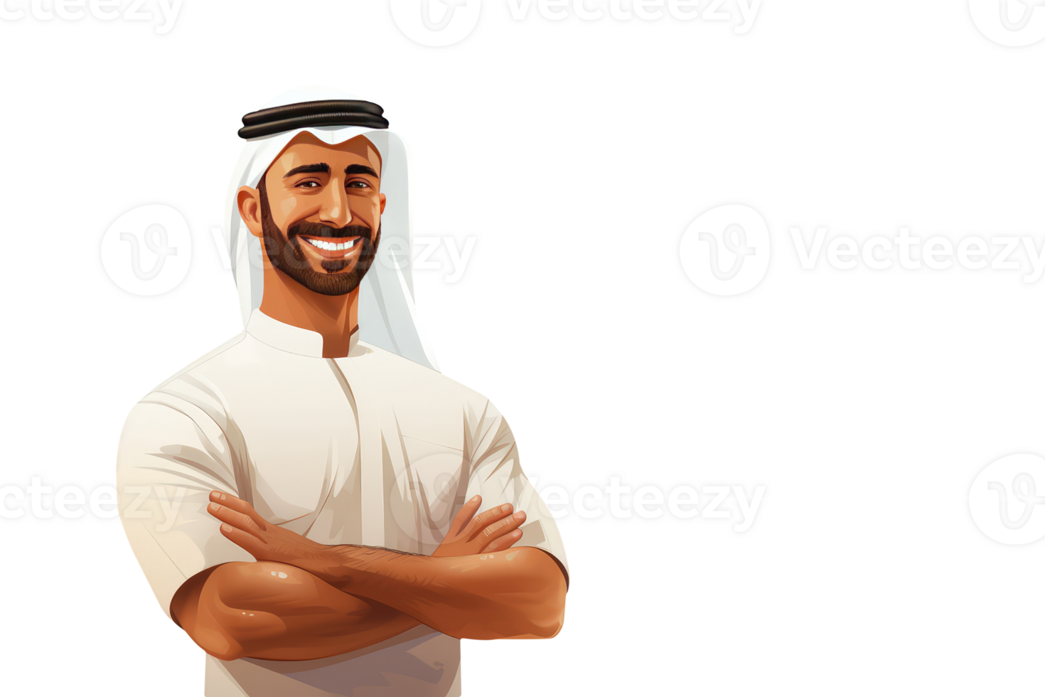 Happy Young Arab Man Portrait in White Traditional Attire. . png
