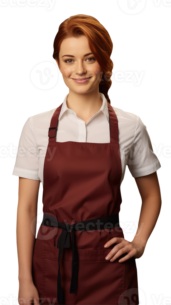 Charming Cheerful Cheery Young Woman Wearing Uniform as Shirt with Apron. A Fictitious Character Created By . png