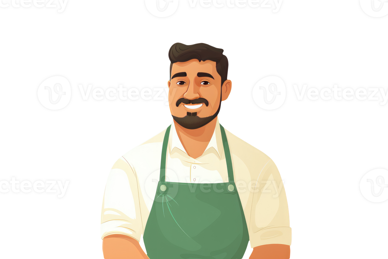 Charming Cheerful Cheery Young Man Wearing Uniform as Shirt with Apron. A Fictitious Character Created By . png