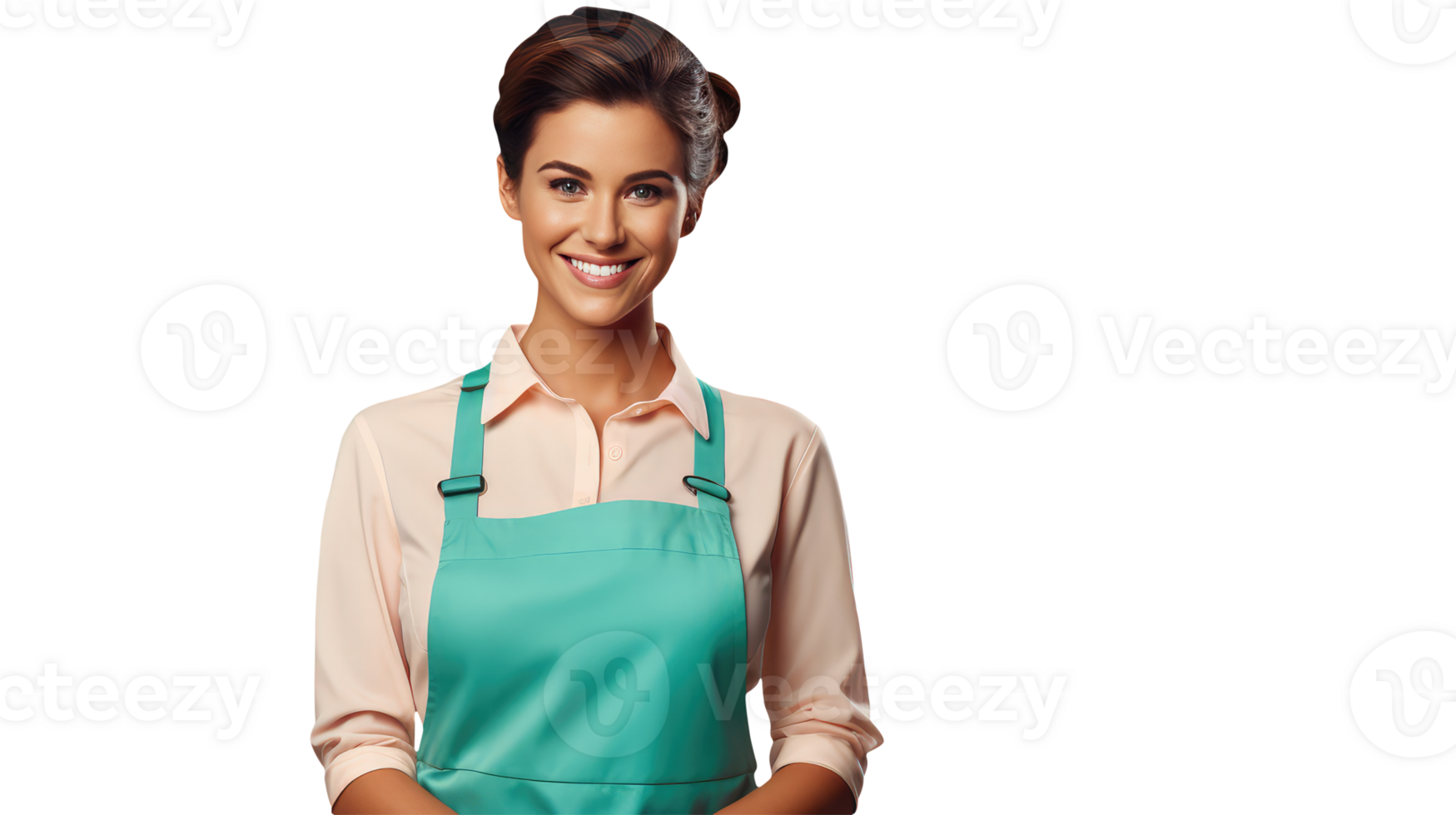 Charming Cheerful Cheery Young Woman Wearing Uniform as Shirt with Apron. A Fictitious Character Created By . png