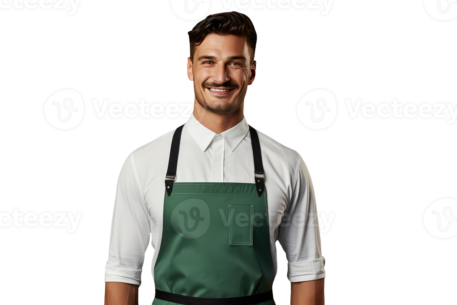 Charming Cheerful Cheery Young Man Wearing Uniform as Shirt with Apron. A Fictitious Character Created By . png
