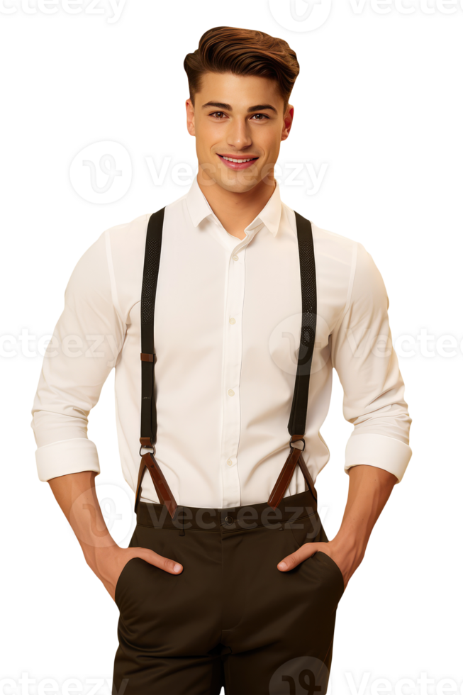 Cute Smiling Blonde Teenage Boy Standing with Hands in Pants Pocket. A Fictitious Character Created By . png