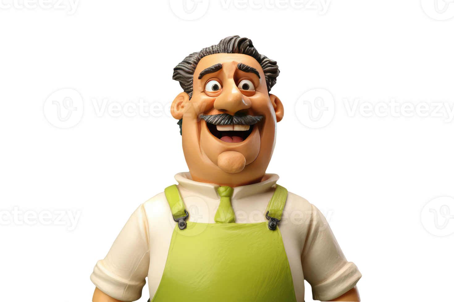 3D Figurine Mustache Man with Smiling Face in Green Dungarees. A Fictitious Character Created By . png