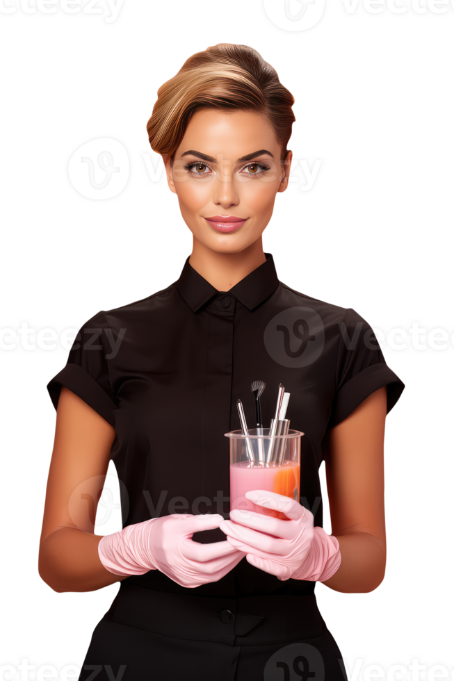 Makeup Artist Female Holding a Cup Full of Tools in Black Shirt. A Fictitious Character Created By . png
