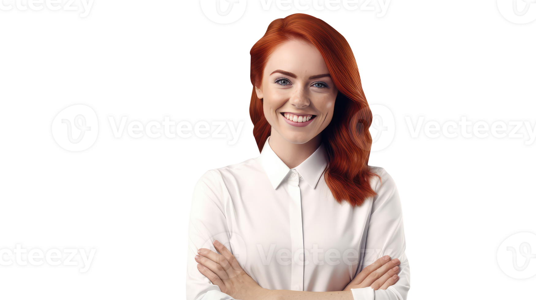Smiling Young Woman Wearing White Shirt and Reddish Hair. A Fictitious Character Created By . png