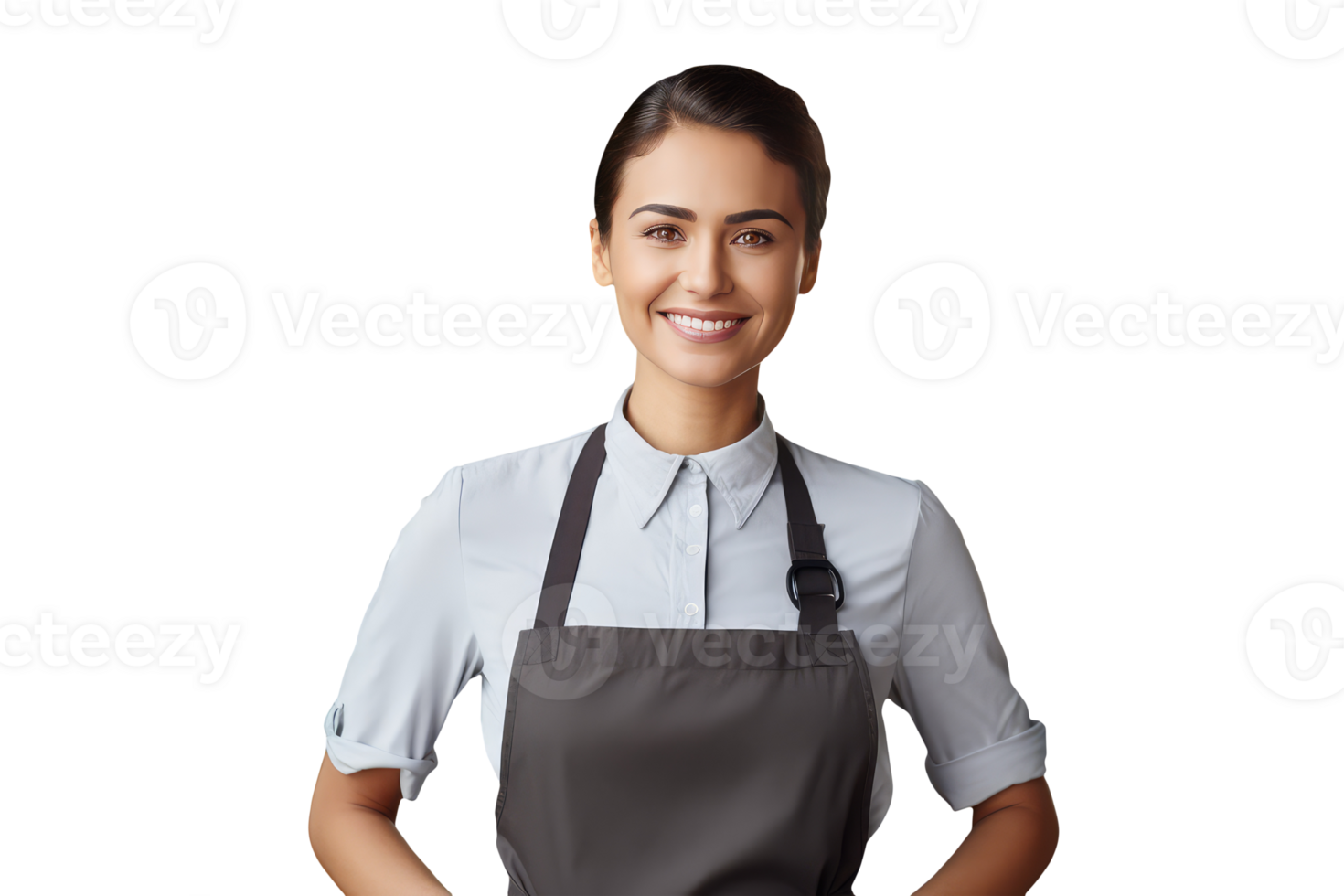 Charming Cheerful Cheery Young Woman Wearing Uniform as Shirt with Apron. A Fictitious Character Created By . png