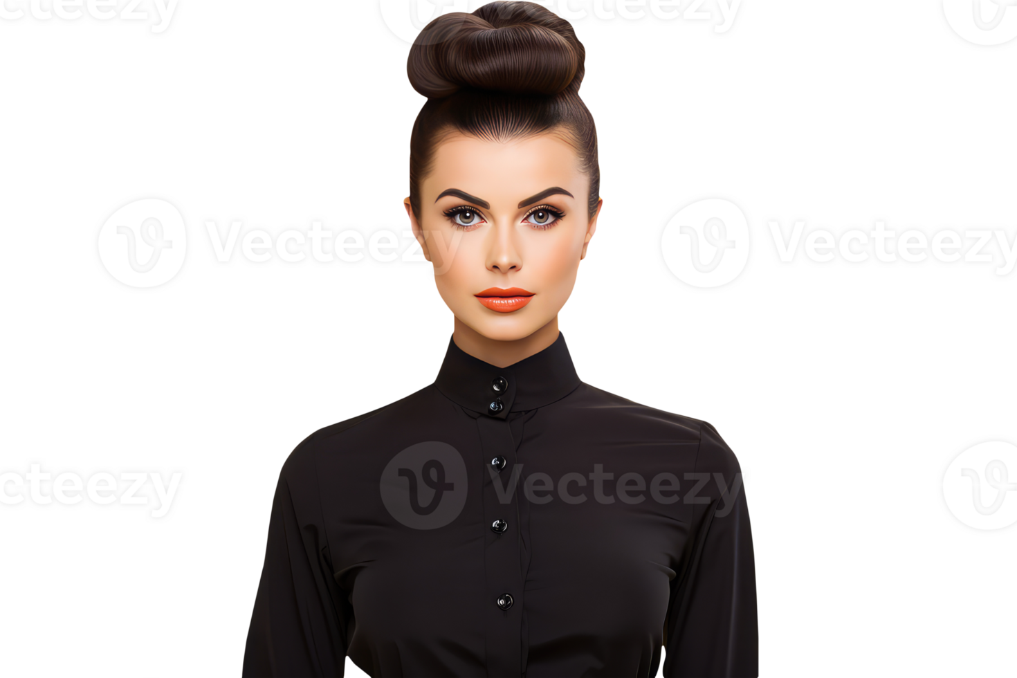 Alluring Bright Woman with Ultimate Hairtstyle Top Bun. A Fictitious Character Created By . png