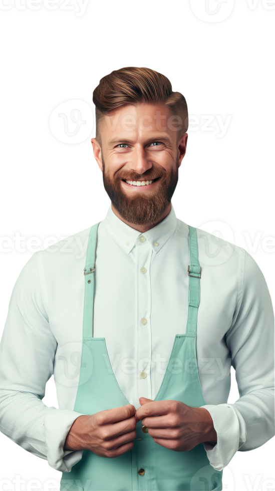 Handsome Smiling Beard Man Wearing Turquoise Dungaree. A Fictitious Character Created By . png