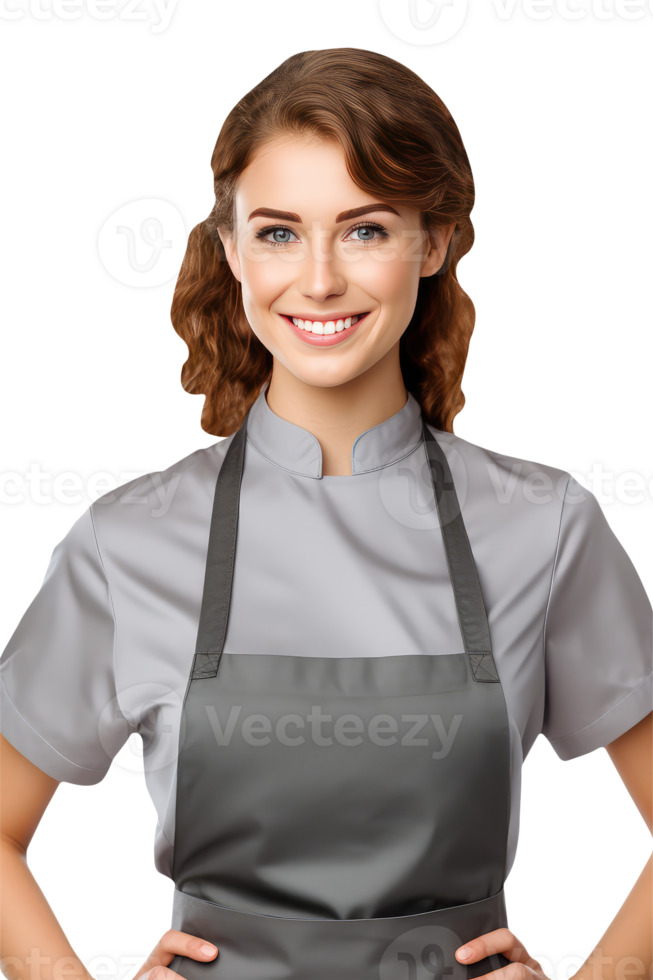 Charming Cheerful Cheery Young Woman Wearing Uniform as Shirt with Apron. A Fictitious Character Created By . png