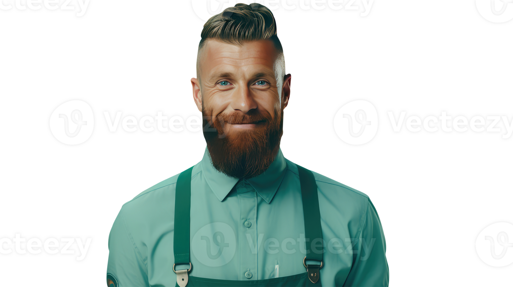 Charming Cheerful Cheery Man Wearing Uniform as Shirt with Apron. A Fictitious Character Created By . png
