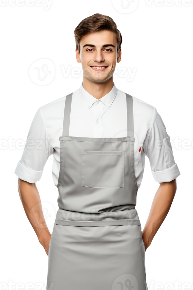 Charming Cheerful Cheery Man Wearing Uniform as Shirt with Apron. A Fictitious Character Created By . png