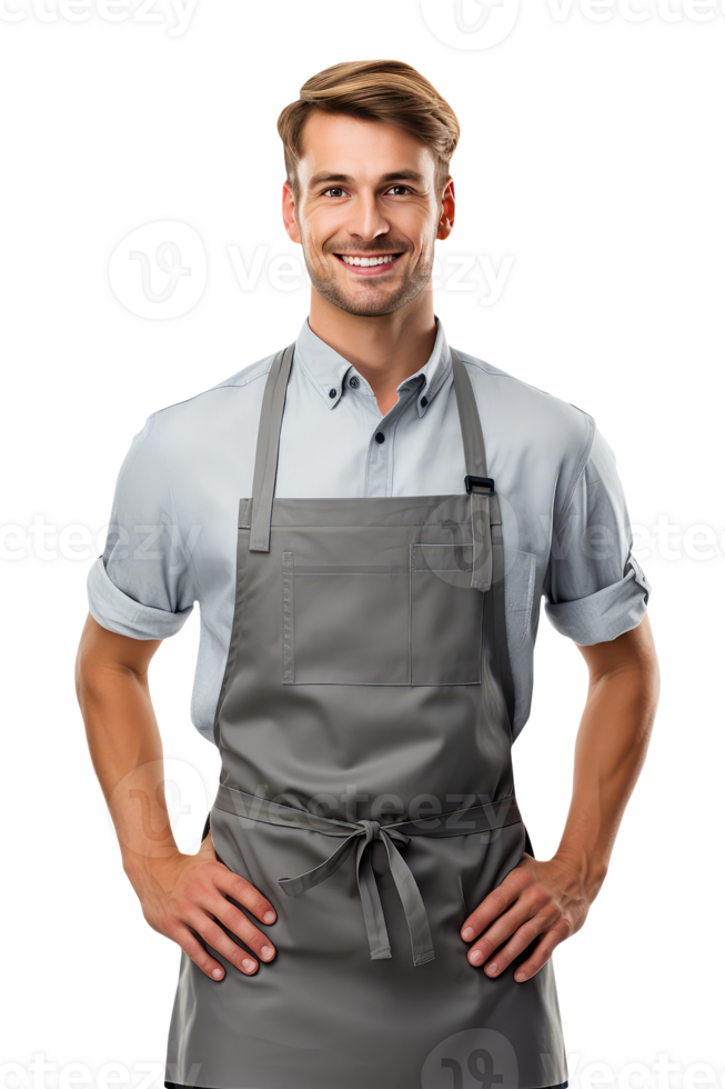 Charming Cheerful Cheery Man Wearing Uniform as Shirt with Apron. A Fictitious Character Created By . png