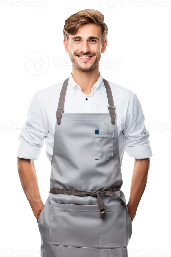 Charming Cheerful Cheery Man Wearing Uniform as Shirt with Apron. A Fictitious Character Created By . png