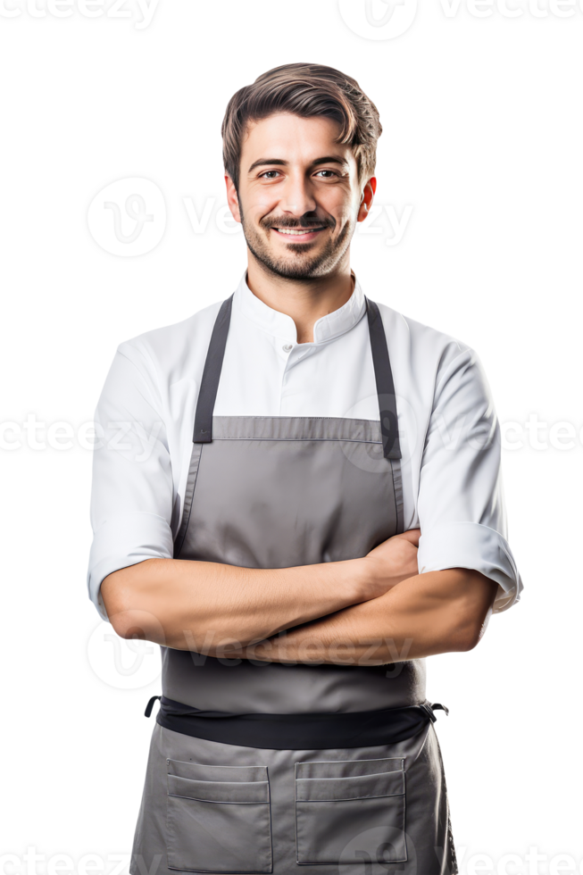 Charming Cheerful Cheery Man Wearing Uniform as Shirt with Apron. A Fictitious Character Created By . png