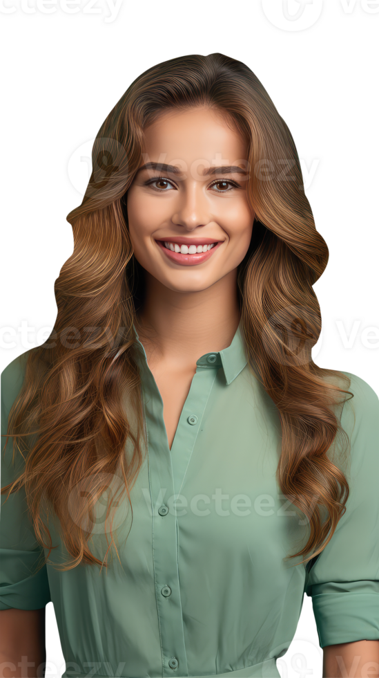 Beauty Portrait of Smiling Blonde Young Woman Wearing Light Green Shirt and Bright Teeth, Golden Hair. A Fictitious Character Created By . png