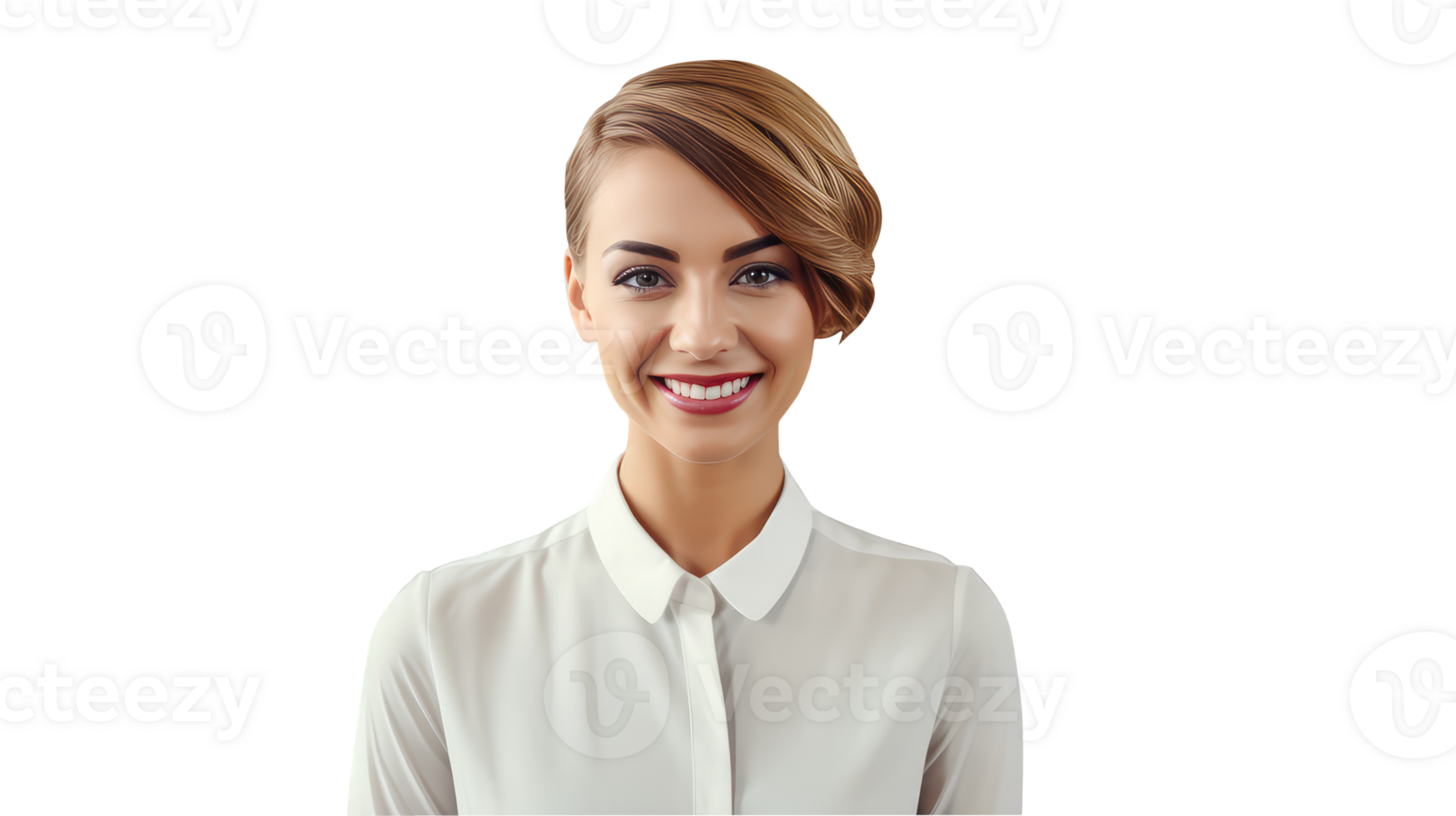Smiling Blonde Young Woman Wearing White Shirt and Bright Teeth, Golden Hair. A Fictitious Character Created By . png
