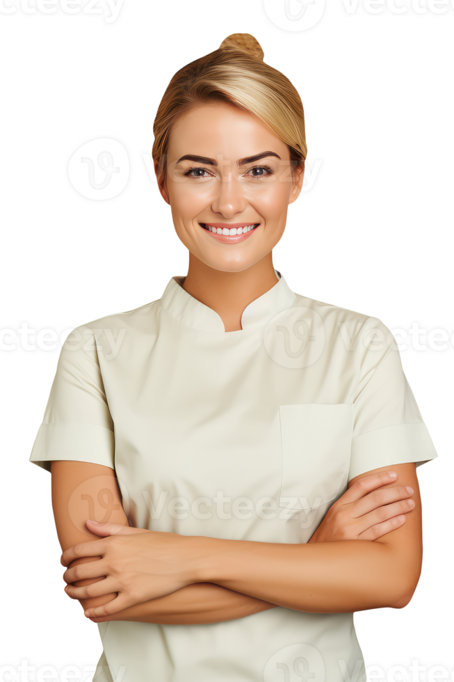 Smiling Young Woman with Bright Teeth and Golden Colored Hair. A Fictitious Character Created By . png