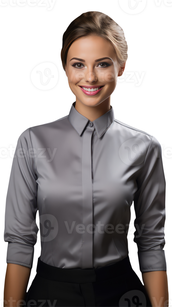 A Bright Woman Wearing Grey Shirt and Golden Hair. A Fictitious Character Created By . png