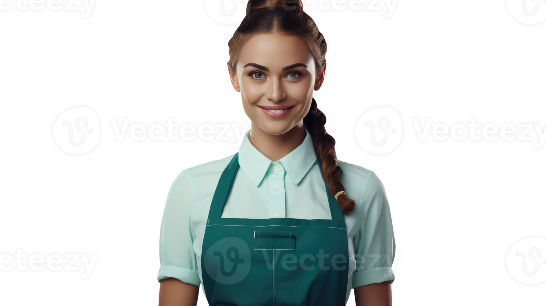 Charming Cheerful Cheery Young Woman Wearing Uniform as Shirt with Apron. A Fictitious Character Created By . png
