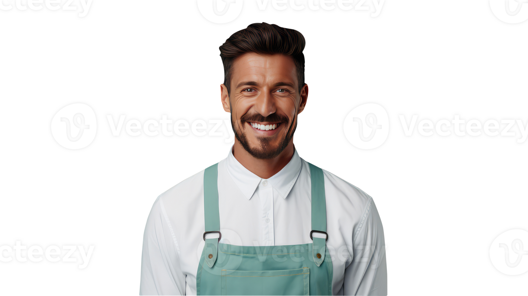 Charming Cheerful Cheery Young Man Wearing Uniform as Shirt with Apron. A Fictitious Character Created By . png