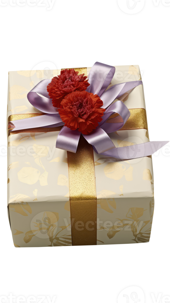 A Beautiful White Floral Wrapped Box with Purple Ribbon for Celebrate Happiness, Volunteer Donation. png