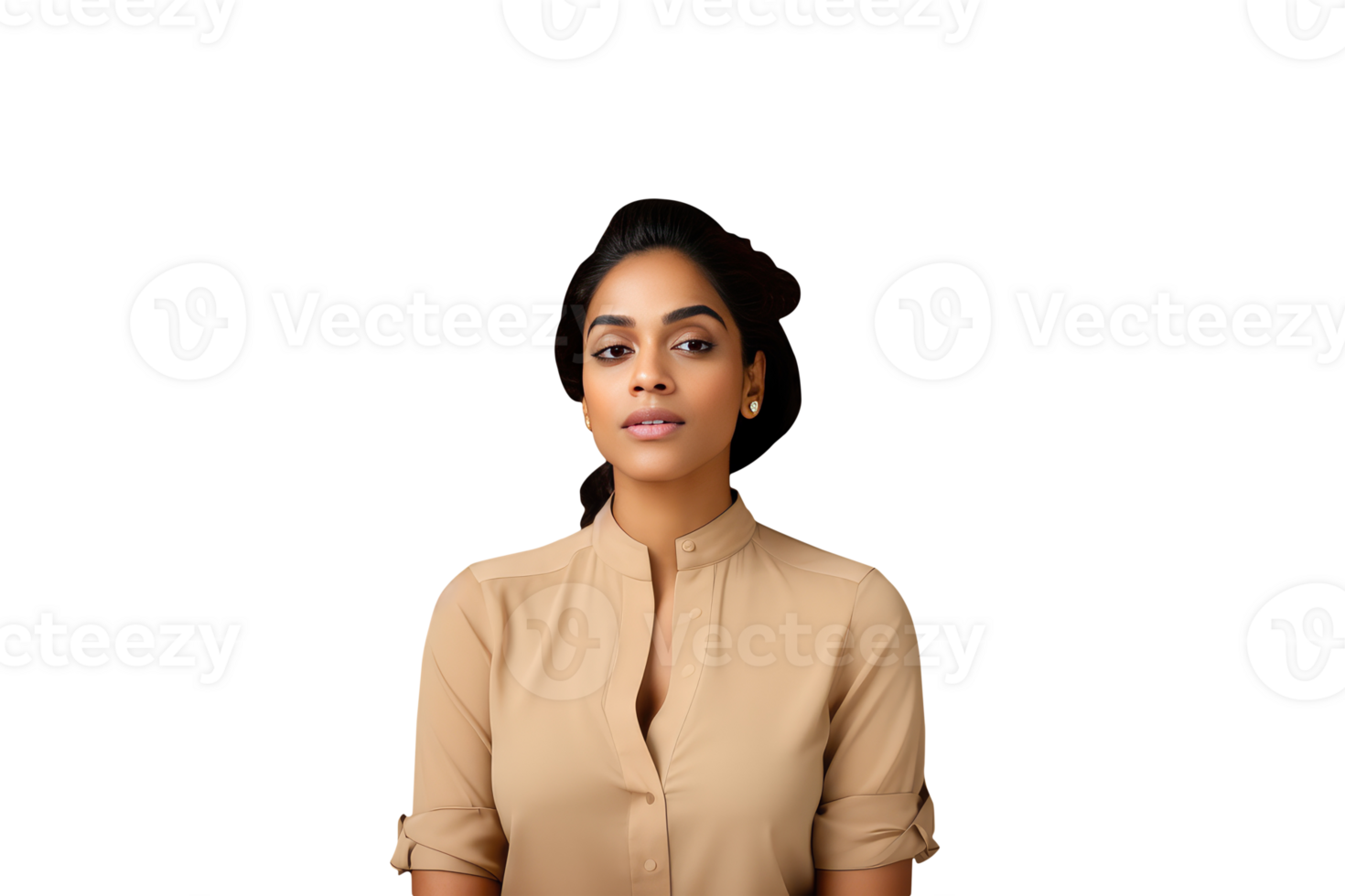 Portrait of Charming Indian Woman Wearing Beige Shirt. A Fictitious Character Created By . png