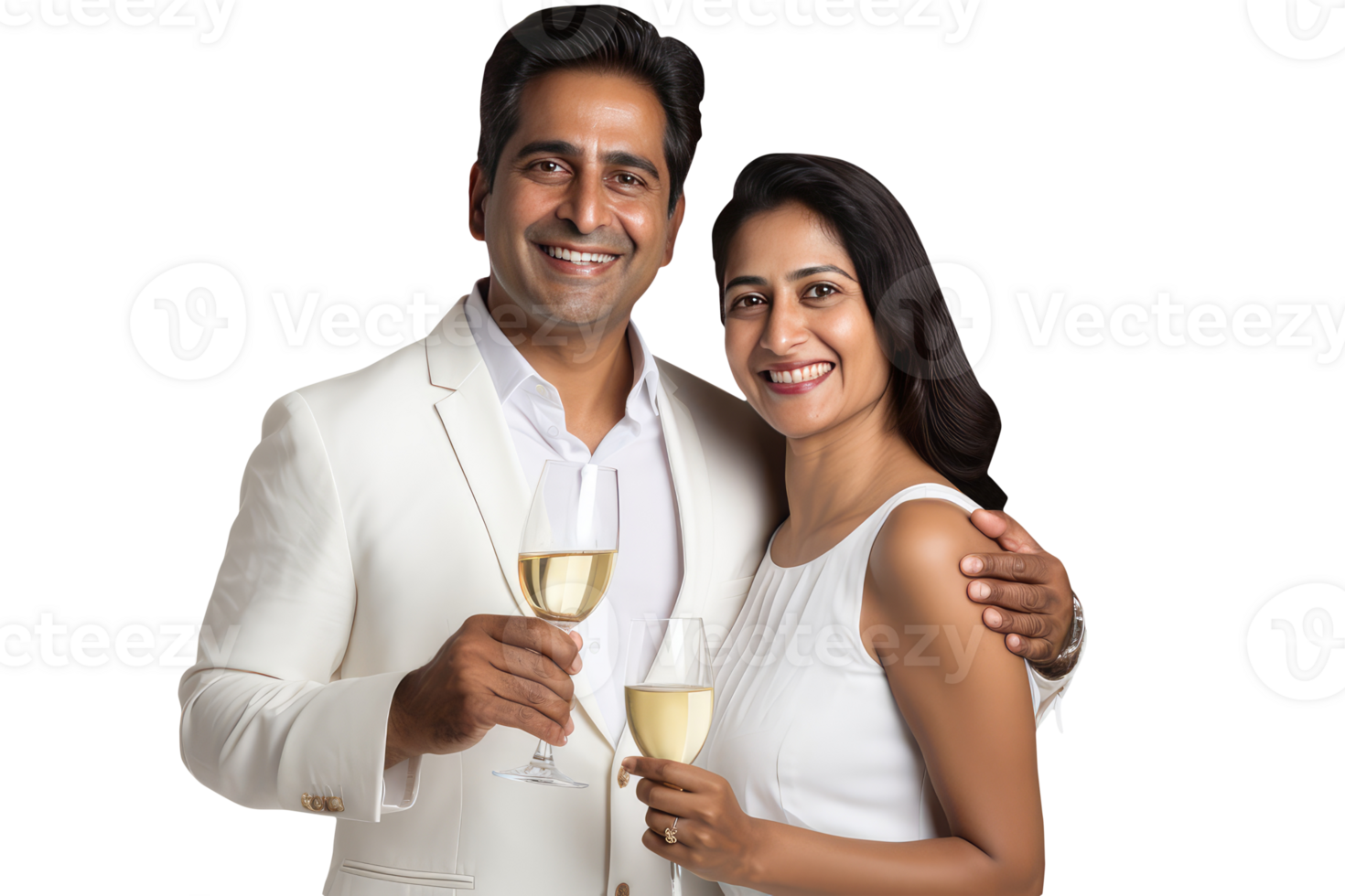 Happy Middle Age Indian Couple Standing to Close and Holding Cocktail Drink Glass. A Fictitious Character Created By . png
