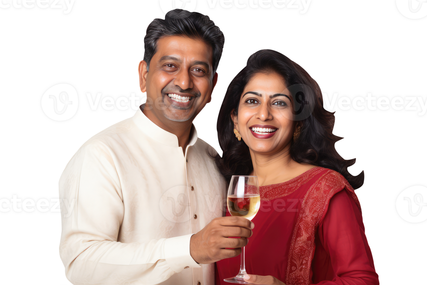 Happy Middle Age Indian Couple Standing to Close and Holding Cocktail Drink Glass. A Fictitious Character Created By . png