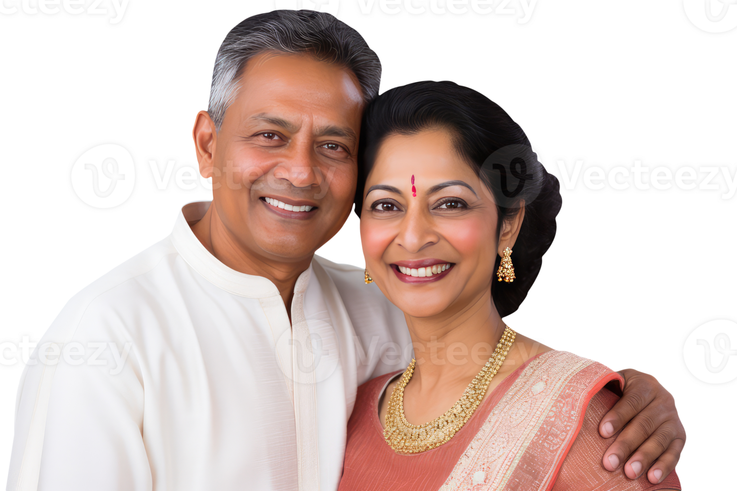 Happy Middle Age Indian Couple Hugging and Standing to Close in Tradiitonal Attire. A Fictitious Character Created By . png