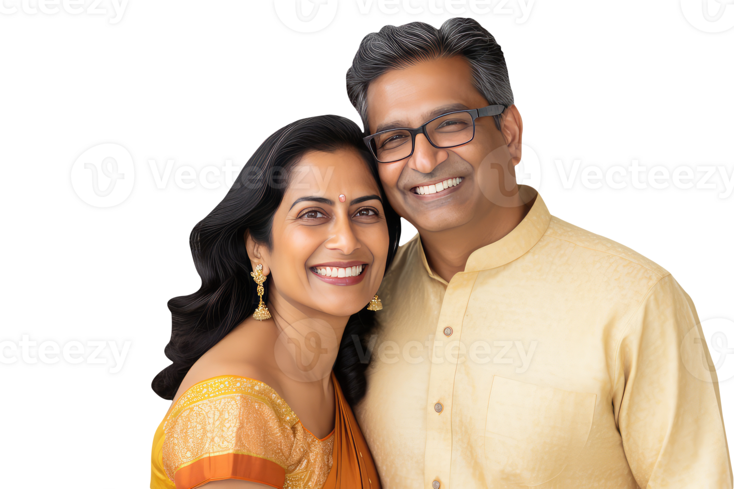 Happy Middle Age Indian Couple Hugging and Standing to Close in Tradiitonal Attire. A Fictitious Character Created By . png