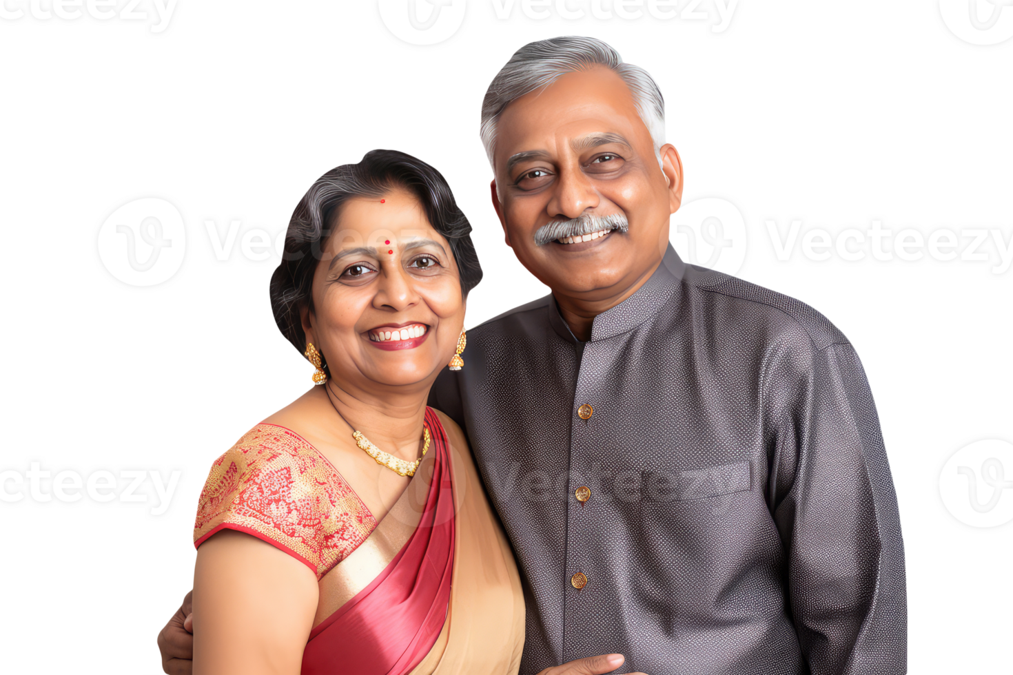 Happy Middle Age Indian Couple Hugging and Standing to Close in Tradiitonal Attire. A Fictitious Character Created By . png