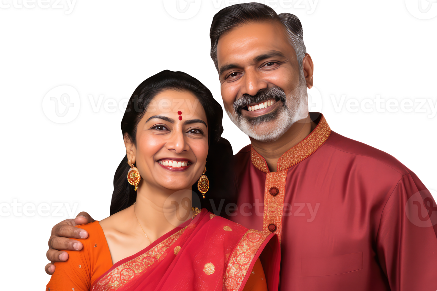 Happy Middle Age Indian Couple Hugging and Standing to Close in Tradiitonal Attire. A Fictitious Character Created By . png