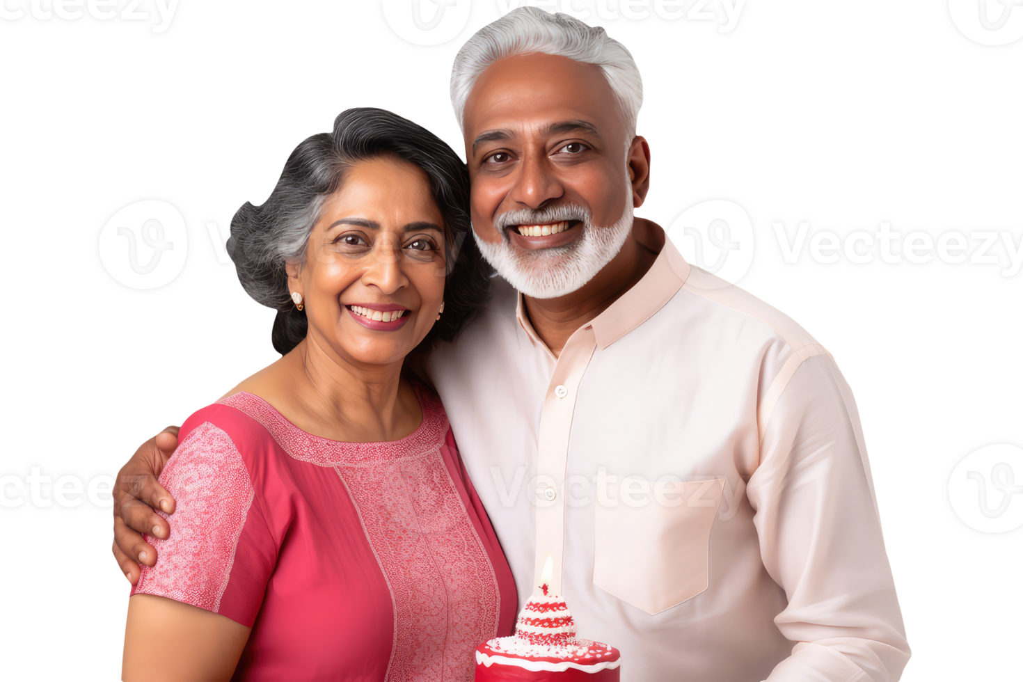 Happy Middle Age Indian Couple Standing to Close and Holding Cake with Burning Candles. A Fictitious Character Created By . png