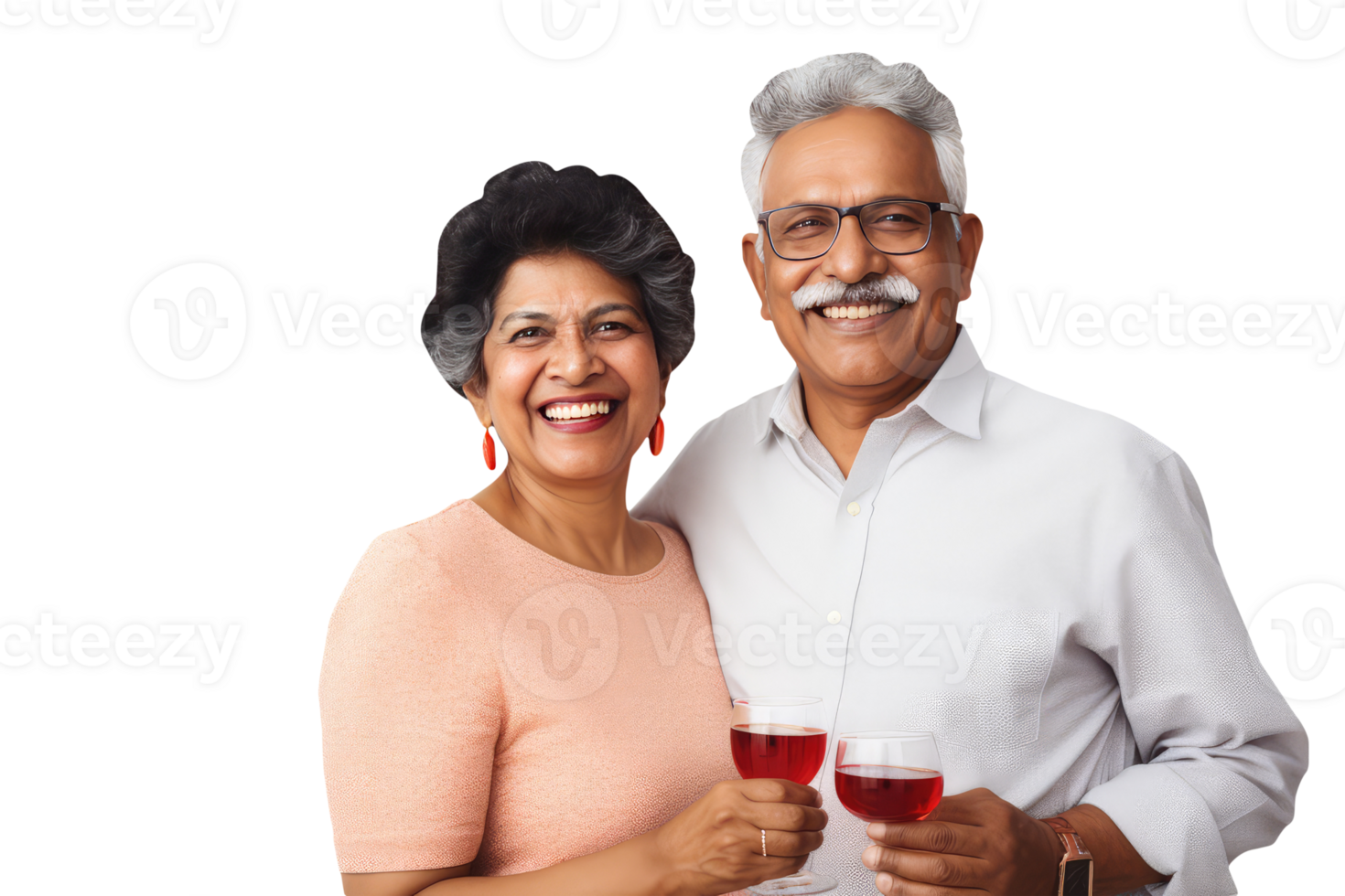 Happy Middle Age Indian Couple Standing to Close and Holding Cocktail Drink Glass. A Fictitious Character Created By . png