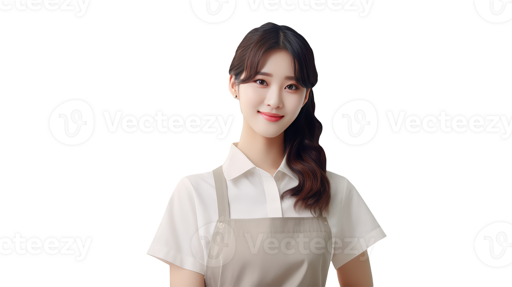 Alluring Asian Woman Wearing Apron and Shirt. A Ficitious Character Created By . png