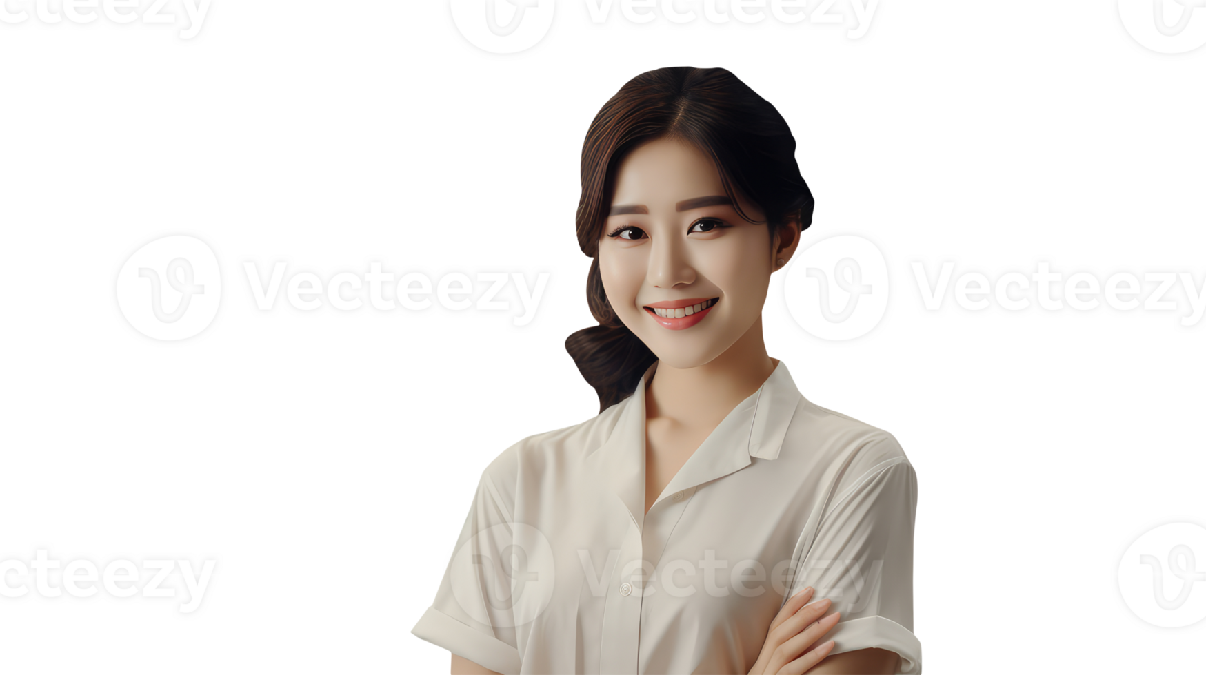 Beautiful Smiling Asian Woman with Arm Closed. A Fictitious Character Created By . png