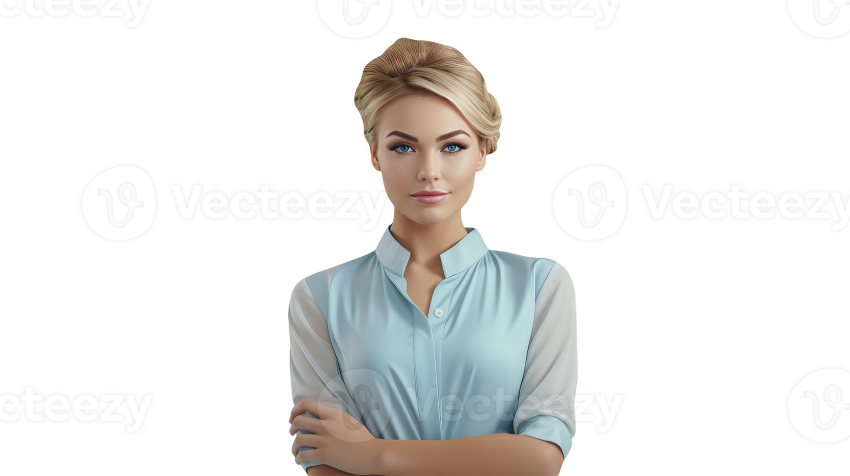 Beautiful Blue Eyes Blonde Young Woman with Arm Crossed. A Fictitious Character Created By . png