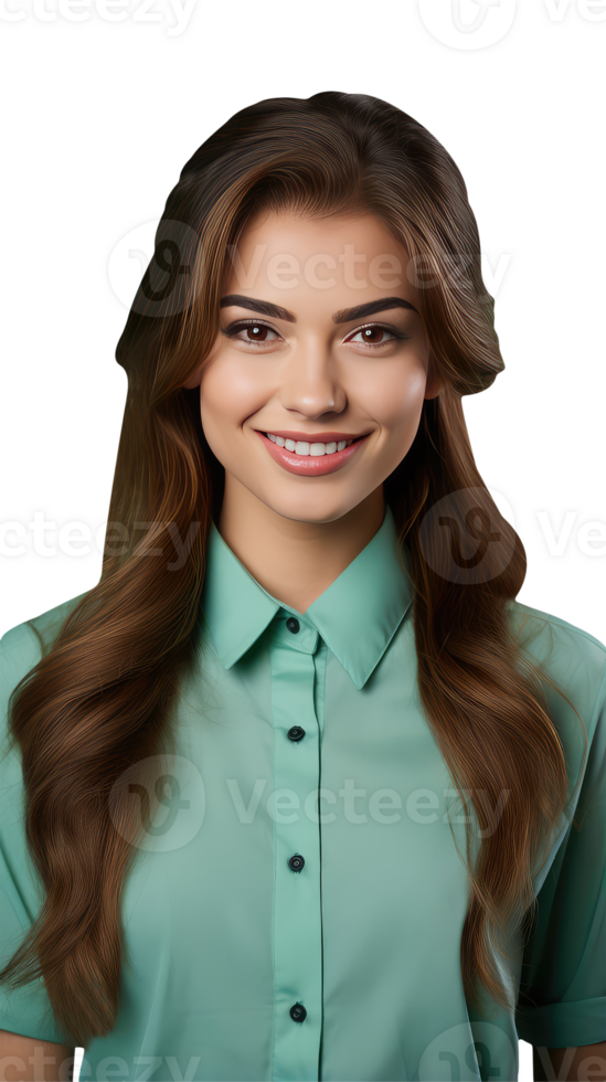 Beautiful Smiling Blonde Woman with Open Brown Hair in Pastel Green Shirt. A Fictitius Character Created By . png
