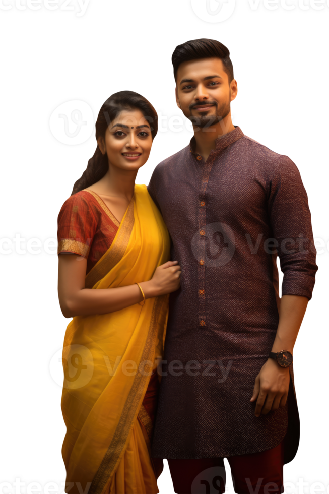 Happy Indian Young Couple Standing in Traditional Outfit for a Photo. png