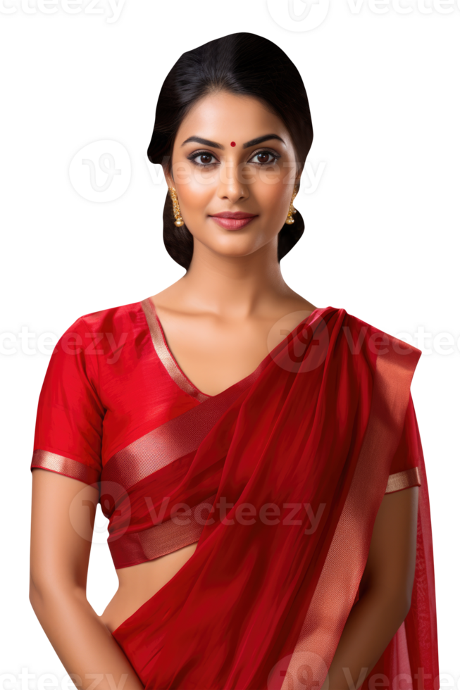 Closeup Portrait of Beautiful Indian Woman Wearing a Traditional Red Sari, Which is a Common Attire for Women in India Culture Showing Character Created By . png