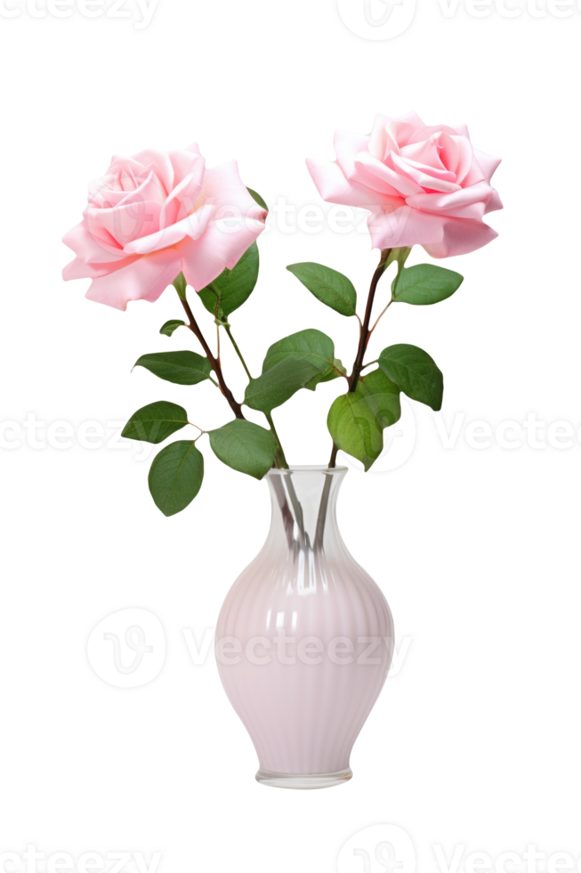 Realistic Beautiful Pink Bouquet of Roses in a Glass Vase Kept on Transparent Background. . png
