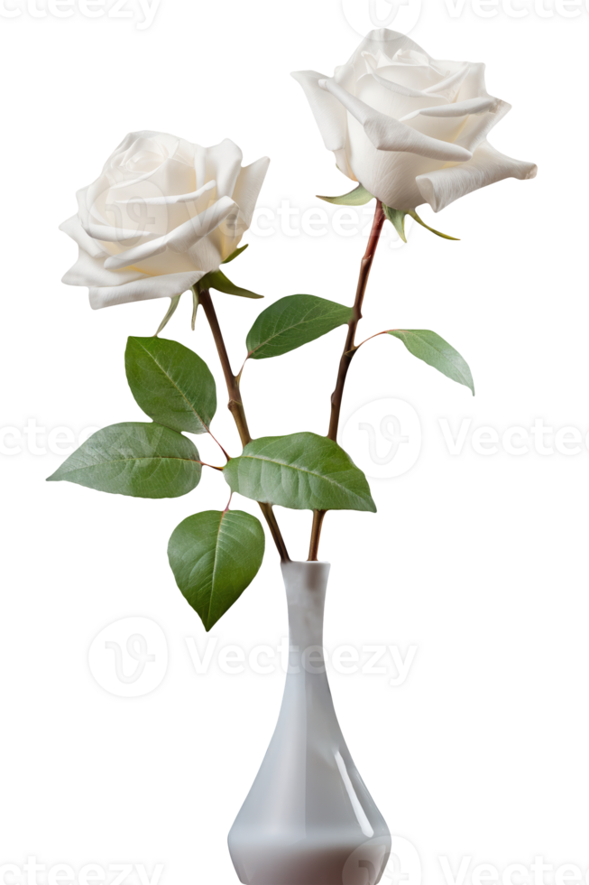 Realistic Illustration of Beautiful White Bouquet of Roses in a Vase Kept on Transparent Background. . png